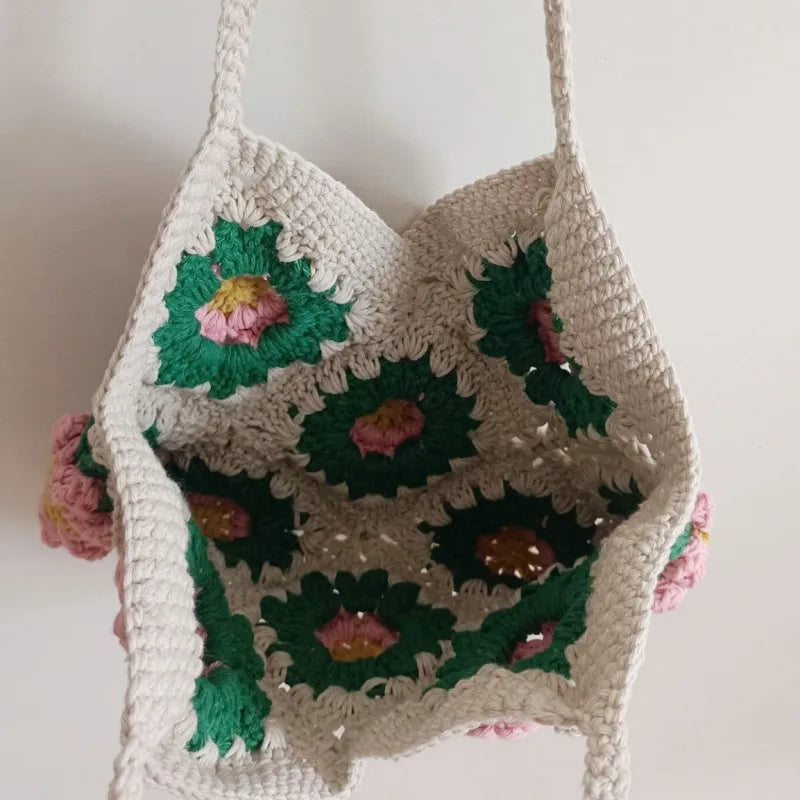 Crochet Handmade Flower Casual Tote bag