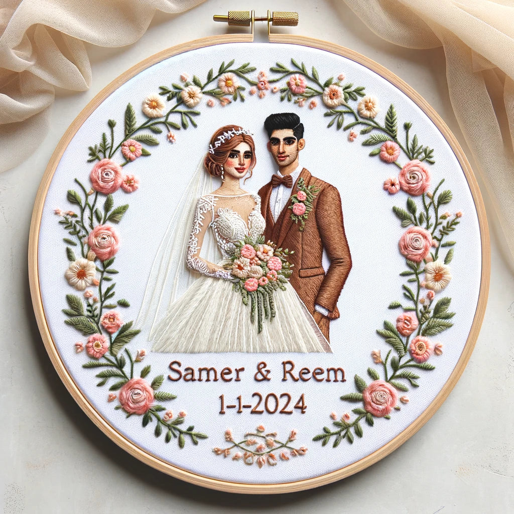 Custom Wedding Embroidery Hoop Art