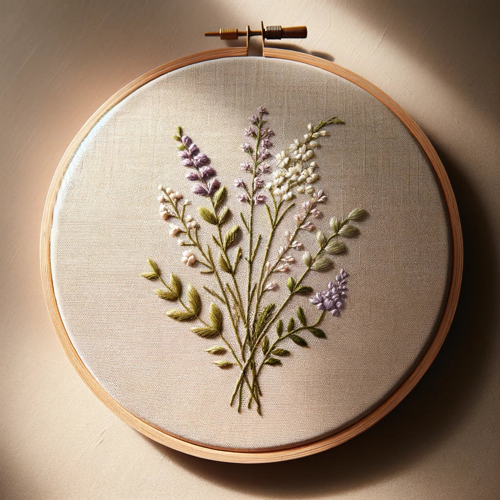 Embroidery design on a circular wooden hoop