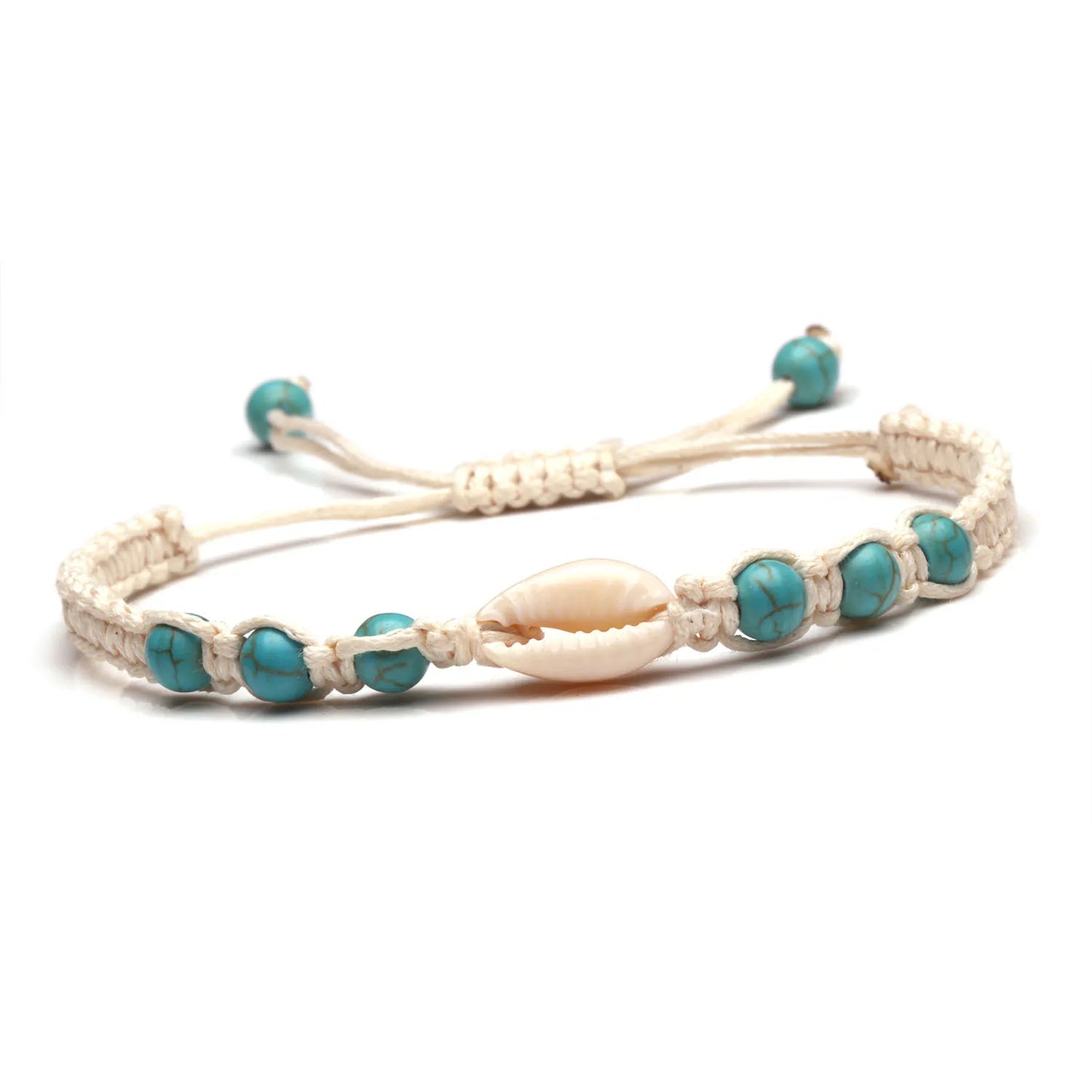 White Cowrie Seashell Wax String Macrame Bracelet