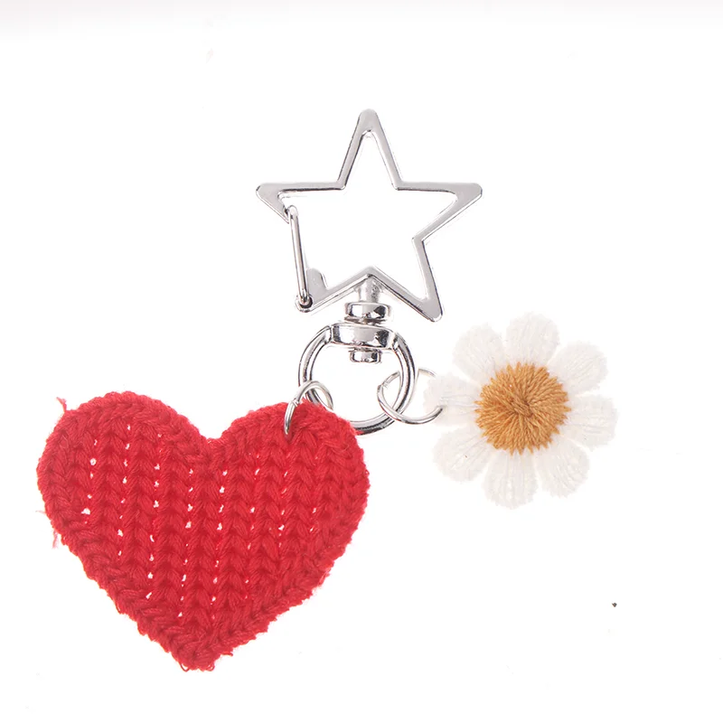Cute Handmade Knitted Love Pearls Flowers  Keychain