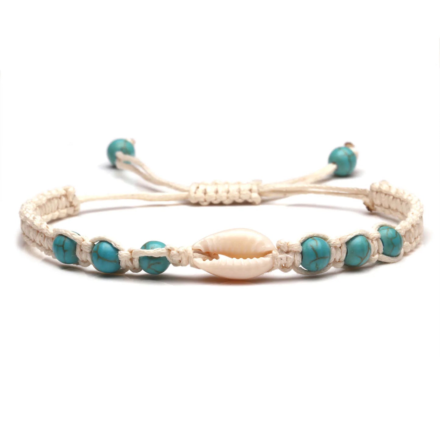 White Cowrie Seashell Wax String Macrame Bracelet