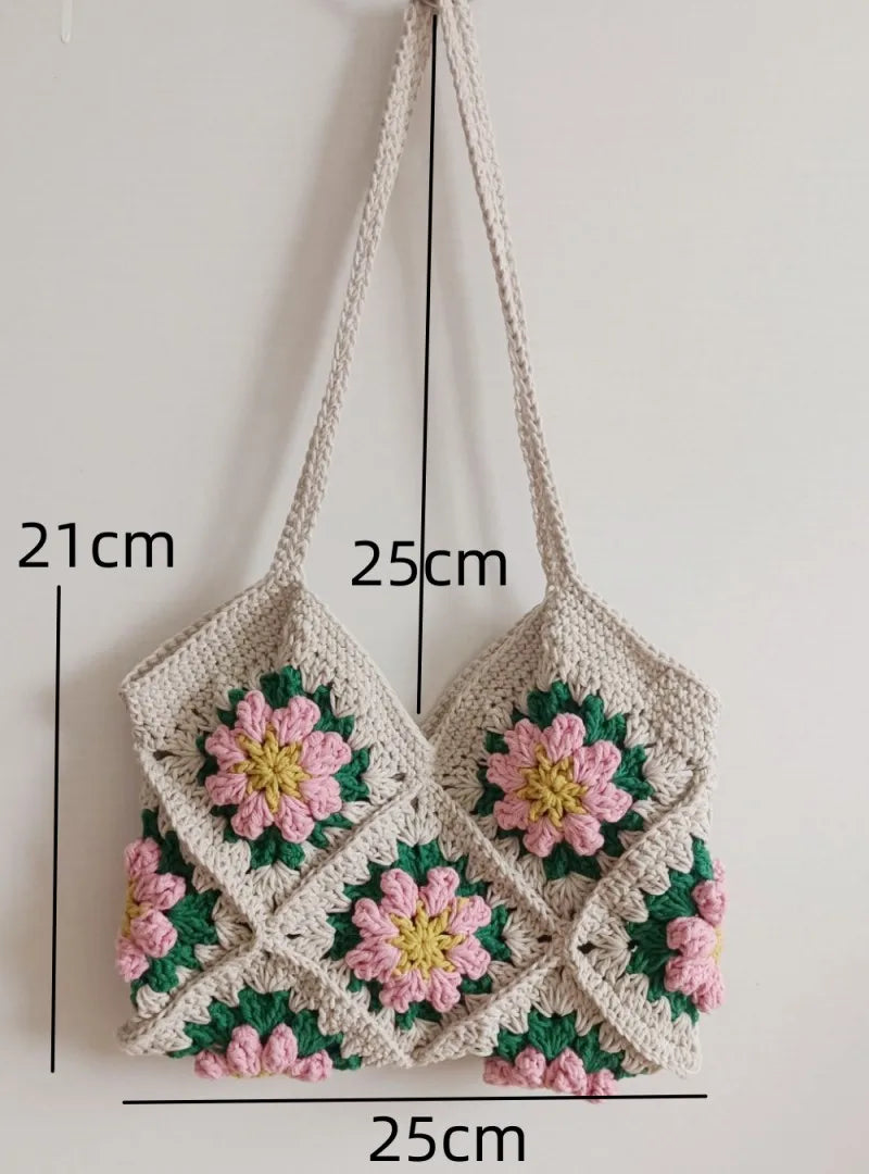Crochet Handmade Flower Casual Tote bag