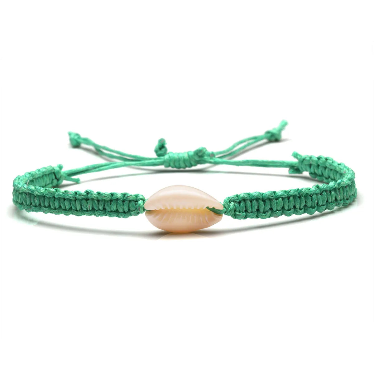 White Cowrie Seashell Wax String Macrame Bracelet
