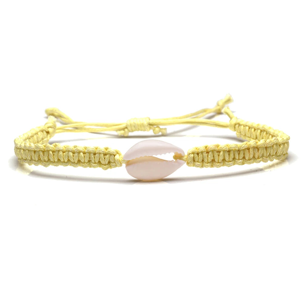 White Cowrie Seashell Wax String Macrame Bracelet