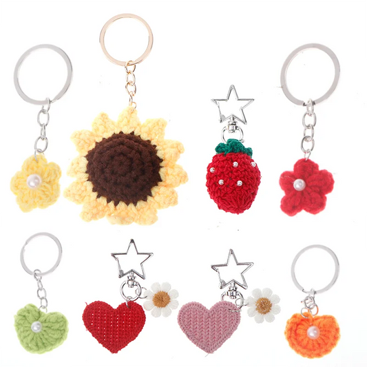 Cute Handmade Knitted Love Pearls Flowers  Keychain