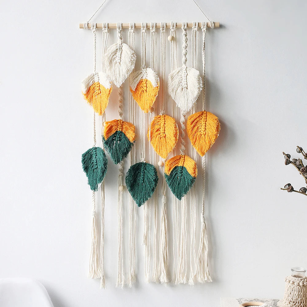 Wall Macrame Tapestry Leaf Bohemian